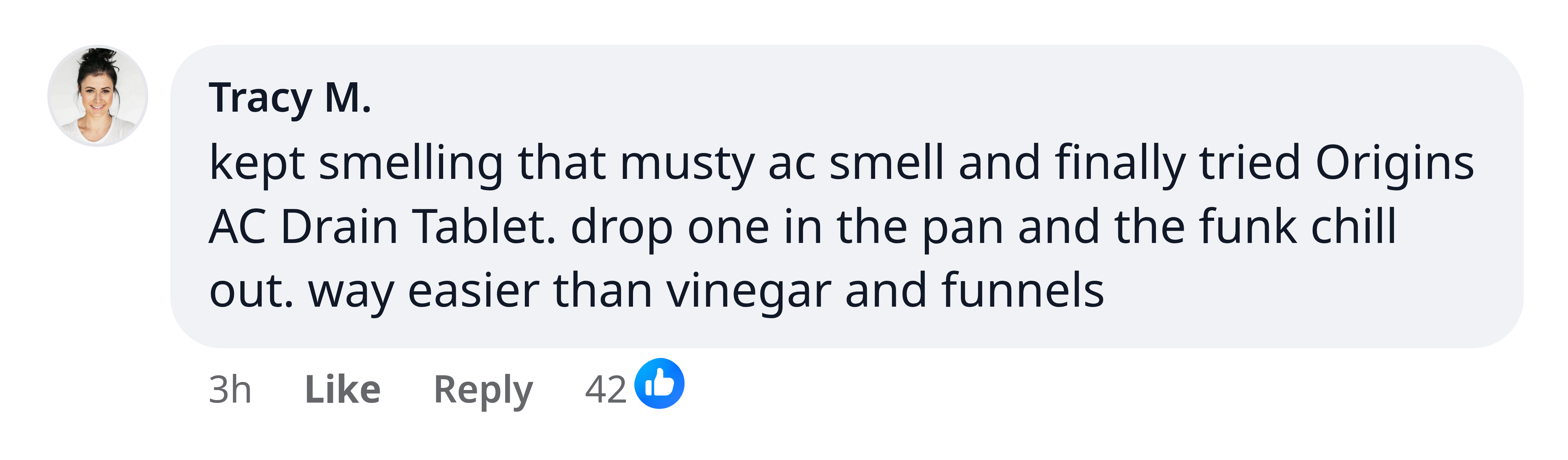 Tracy M.: kept smelling that musty ac smell and finally tried Origins AC Drain Tablet. drop one in the pan and the funk chill out. way easier than vinegar and funnels