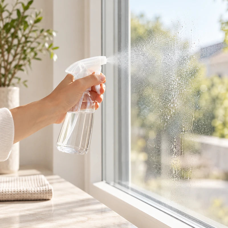 Lightly misting glass with water