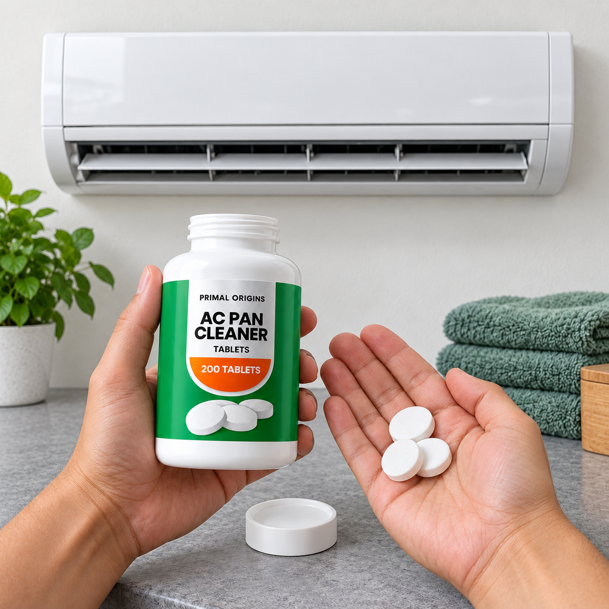 AC pan-care tablets held in a hand