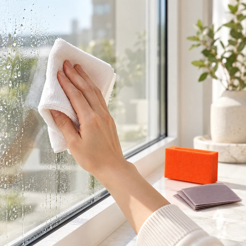 Wiping moisture from glass with a cloth
