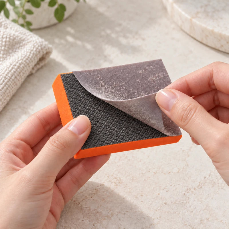 Lifting the replaceable cleaning pad from the reusable foam holder